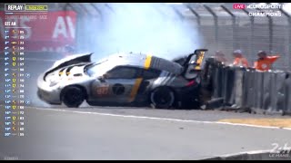 Michael Fassbender crash 911 Porsche  4h left  24h Le Mans 2023 [upl. by Dnalyr827]