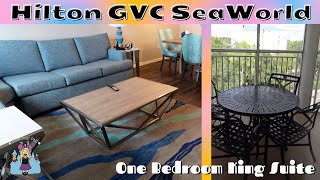 Hilton Grand Vacations Club SeaWorld Orlando Room Tour  1 Bedroom King Suite with Queen Sofabed [upl. by Kalmick]