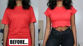 DIY Fitted Lettuce Hem Crop Top  TShirt Transformation [upl. by Lacombe]