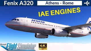 MSFS Fenix A320 Aegean Airlines  Athens to Rome  VATSIM Full flight  4K Ultra HD [upl. by Eirellav]