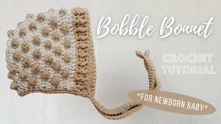 CROCHET BABY BOBBLE BONNET TUTORIAL  01 months  Crochet With Aisha [upl. by Nylirej]