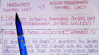 Difference between hardwired control unit and microprogrammed CUhardwired CU vs microprogrammed CU [upl. by Amsirhc430]