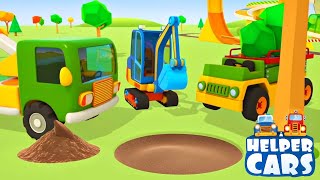 Helper Cars a timber truck amp an excavator Car cartoons full episodes [upl. by Aidyn]