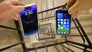 iPhone 14 Pro vs iPhone 13 Spiral Staircase Drop Test  Will it Survive [upl. by Lorri]