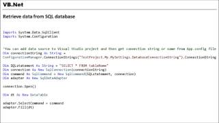 VBNET  Retrieve data from SQL database [upl. by Allyce658]