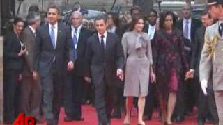 Raw Video Obamas Greeted by President Sarkozy [upl. by Randene]