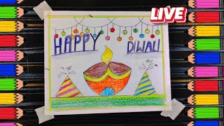 Diwali Drawing  Diwali Drawing Easy  Happy Diwali Drawing  Diwali Diya Drawing  Diwali Poster [upl. by Delacourt]