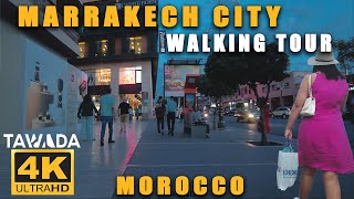 Marrakech city evening walking journey 4K UHD Morocco [upl. by Jaehne24]