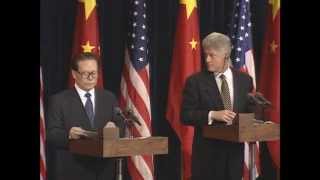 Pres Clinton amp Pres Jiang at Joint Press Conference 1997 [upl. by Ronnoc]