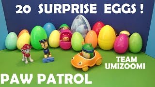 TEAM UMIZOOMI 20 SURPRISE EGGS Toys with Paw Patrol Chase Marshall Milli Bot Umicar [upl. by Aihsened]