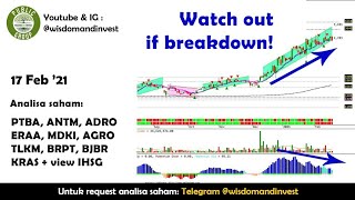 Analisa saham PTBA ANTM ADRO ERAA MDKI AGRO TLKM BRPT BJBR KRAS view IHSG 17 feb 2021 [upl. by Marve]