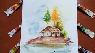 simple watercolor landscape painting 🎨🎨🖌️😍😍😍paintingwatercolor drawing art [upl. by Ailyt]