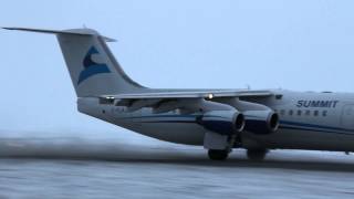 Summit Air Avro RJ85 Passenger Jet TakeOff from Gravel Runway [upl. by Paff383]