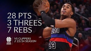 Jaden Ivey 28 pts 3 threes 7 rebs vs Clippers 2324 season [upl. by Noj]