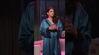 Cecily Strong  Long Blue Satin Robe RobesOfSNL style fashion comedy snl snl50 silk satin [upl. by Hendricks]