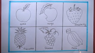 How To Draw 6 Different Types Of fruits EasyFruits Drawing Easy [upl. by Allicsirp]