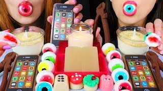 ASMR EDIBLE IPHONE CANDLE CHOCOLATE TOOLS SOAP EYEBALLS GUMMY 눈알젤리 먹방  KimampLiz ASMR [upl. by Carline]