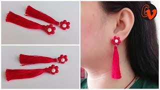 How to make trendy earrings  Silk thread tassel earrings  Beaded Earrings  Tutorial [upl. by Lucien159]