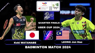 QUARTER FINALS LEONG Jun Hao MAS VS Koki WATANABE JPN MS  Thomas Cup 2024 Badminton [upl. by Ahsier]