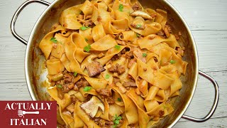 Pappardelle alla BOSCAIOLA  Porcini mushroom and sausage ragu [upl. by Aihsakal]