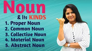 Noun and its kinds  Proper Common  Collective  Material  Abstract  In ENGLISH GRAMMAR [upl. by Ellenij898]