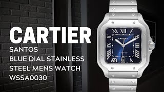 Cartier Santos Blue Dial Stainless Steel Mens Watch WSSA0030 Review  SwissWatchExpo [upl. by Kiel]