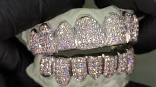 Custom Gold Grillz Fully Bustdown Iced Out Grillz Straight Setting [upl. by Lokkin]