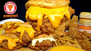 ASMR MUKBANG POPEYES CHICKEN SANDWICH FRIED CHICKEN NUGGETS MAC N CHEESE amp FRIES  WITH CHEESE [upl. by Acnalb]