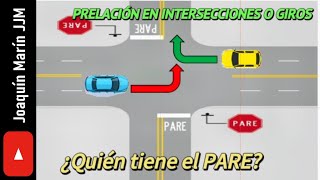 PRELACIÓN EN INTERSECCIONES O GIROS ¿Quién tiene el PARE [upl. by Stinson563]