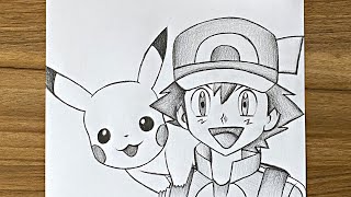 How to draw Ash and Pikachu  Step by step  Beginners drawing tutorials step by step  Art videos [upl. by Coplin]