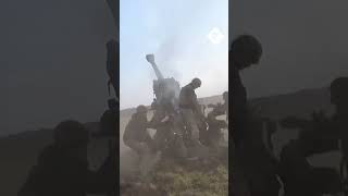 Ukrainian artillery fire howitzers at Russian targets on the Kherson frontline [upl. by Misa]