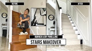 STAIRCASE MAKEOVER with DIY PANELLING  Stair Runner  Shade Shannon [upl. by Sapphera]