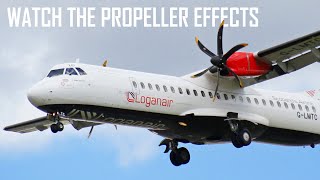 4K CLOSE UP Loganair ATR 72600 Landing at London Heathrow aviation planespotting atr loganair [upl. by Eilrebma]