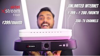 Airtel Xstream Fiber 399month 199200  Unlimited Internet  TV Channel Full Review Installation [upl. by Ulrike]