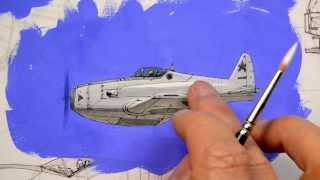 Copic marker airplane sketch  gouache background [upl. by Mian]