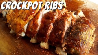 Cooking Two Slabs of Baby Back Ribs in the Crockpot perfect for Game Day [upl. by Aizirk]