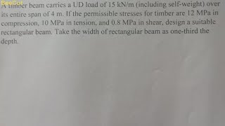 Design of beams Numerical 1 Simply supported timber beam with UDL [upl. by Suilenrac]