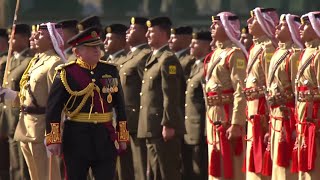 King Abdullah II inspecting a military parade with camels on Jordans national day 2023 [upl. by Ronna699]