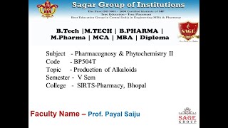 Industrial Production of Alkaloids by Prof Payal Saiju [upl. by Maryanna969]