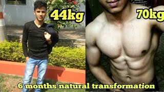 6 Months Natural Body transformation from skinny 44kg to muscular 70kg [upl. by Ehtyaf]