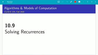 UIUC CS 374 FA 20 109 Solving recurrences  some examples [upl. by Irahc]