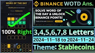 Stablecoins WOTD  Binance New WODL Answers Today  All Letters Word of the day [upl. by Naujtna449]