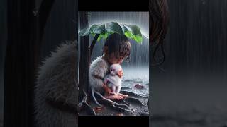 Little girl saves monkey from heavy rain shorts cute [upl. by Anawal556]