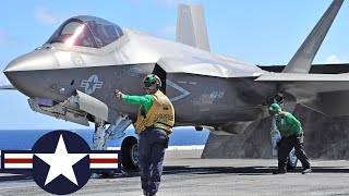 US Navy Powerful F35C Lightning II fighters on the aircraft carrier USS George Washington CVN73 [upl. by Elisha]