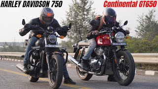 Royal Enfield Continental GT 650 vs Harley Davidson 750 Street Drag Race [upl. by Marin]