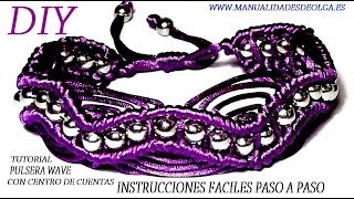 COMO HACER PULSERA CON NUDOS DE ONDAS O WAVE DE HILO Y ADORNADA CON CUENTAS PLATEADAS TUTORIAL DIY [upl. by Cohlier]