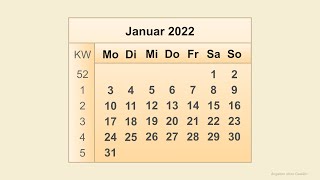 Kalender Januar 2022 [upl. by Sulohcin905]