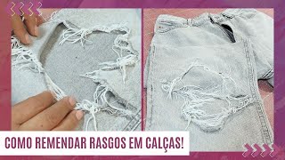 Como fazer REMENDO EM CALÇA JEANSGANGA  Dicas de COSTURA [upl. by Ahsimin]