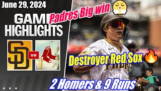 San Diego Padres vs Boston Red Sox FULL GAME 6292024  Padres Big win and Destroyer Red Sox 🔥 [upl. by Cahilly703]