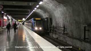 SL Tunnelbana tåg  Metro trains at Näckrosen station Stockholm Sweden [upl. by Armillda892]